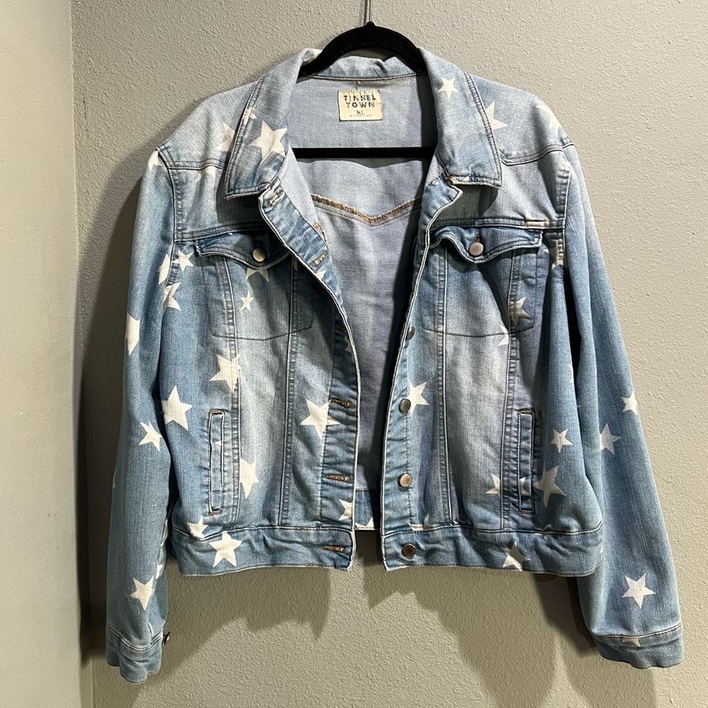 Tinseltown Light Blue Denim Jacket with Multicolor Label